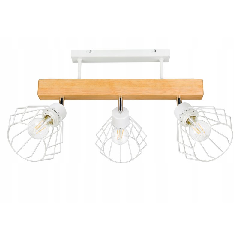 LAMPA drewniana belka sufitowa ŻYRANDOL PLAFON LOFT BIAŁY na 3x KLOSZ E27
