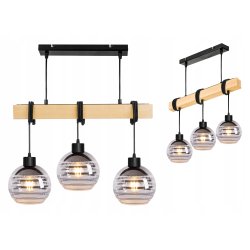 LAMPA drewniana belka wisząca sufitowa ŻYRANDOL ZWIS LOFT szklany na 3x E27