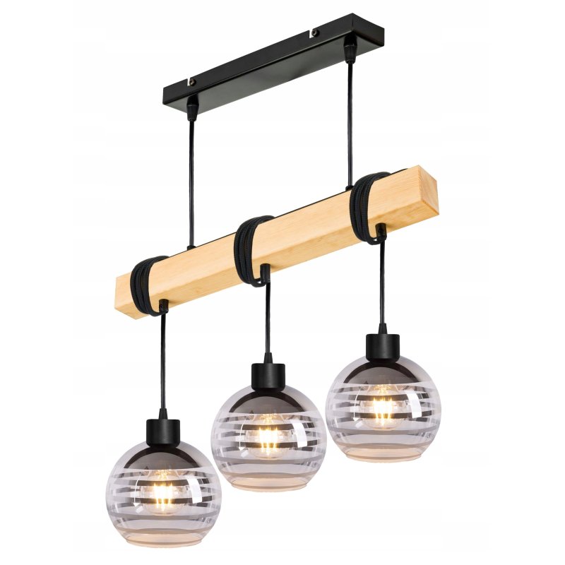 LAMPA drewniana belka wisząca sufitowa ŻYRANDOL ZWIS LOFT szklany na 3x E27