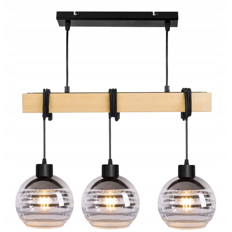 LAMPA drewniana belka wisząca sufitowa ŻYRANDOL ZWIS LOFT szklany na 3x E27