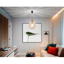 LAMPA sufitowa wisząca zwis pojedynczy Loft Drewno kula XL 32cm na 1x E27