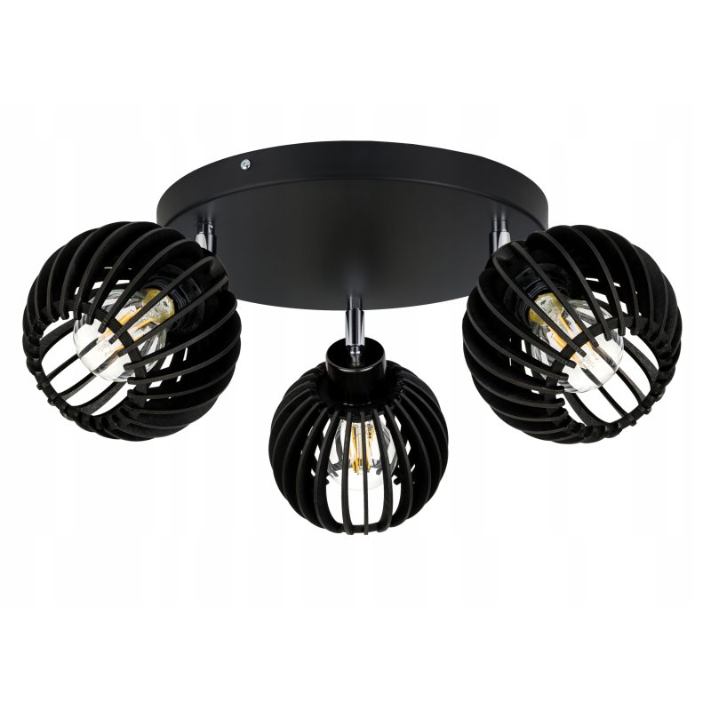 Lampa czarna plafon żyrandol sufitowa ruchoma loft Drewno kulka 3 czarna