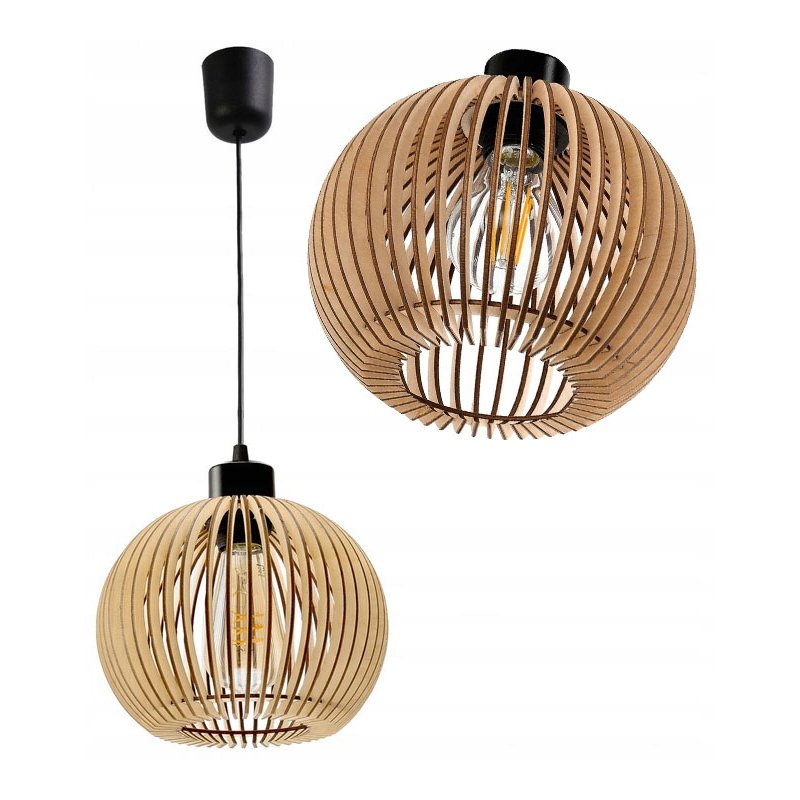 Lampa wisząca żyrandol zwis sufit klosz drewno 1