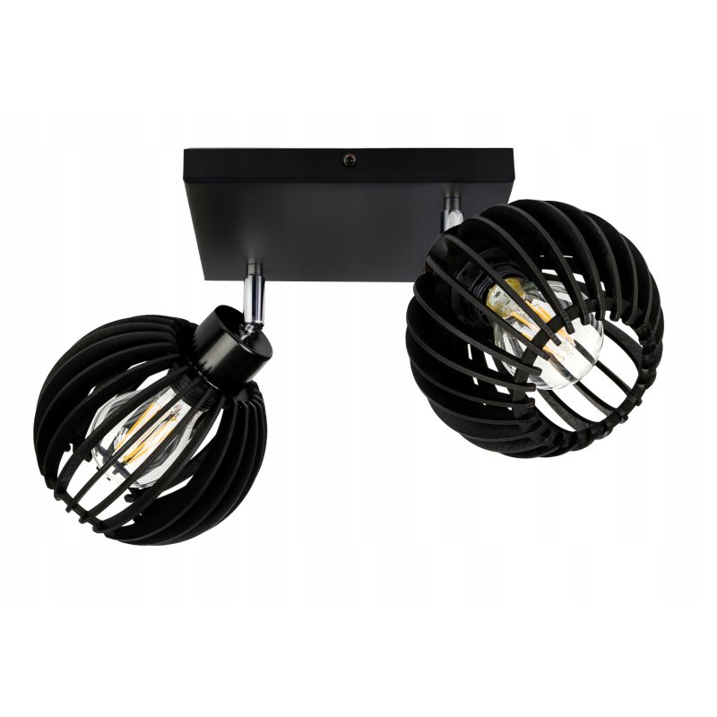 Lampa czarna plafon żyrandol sufitowa ruchoma loft Drewno kulka 2