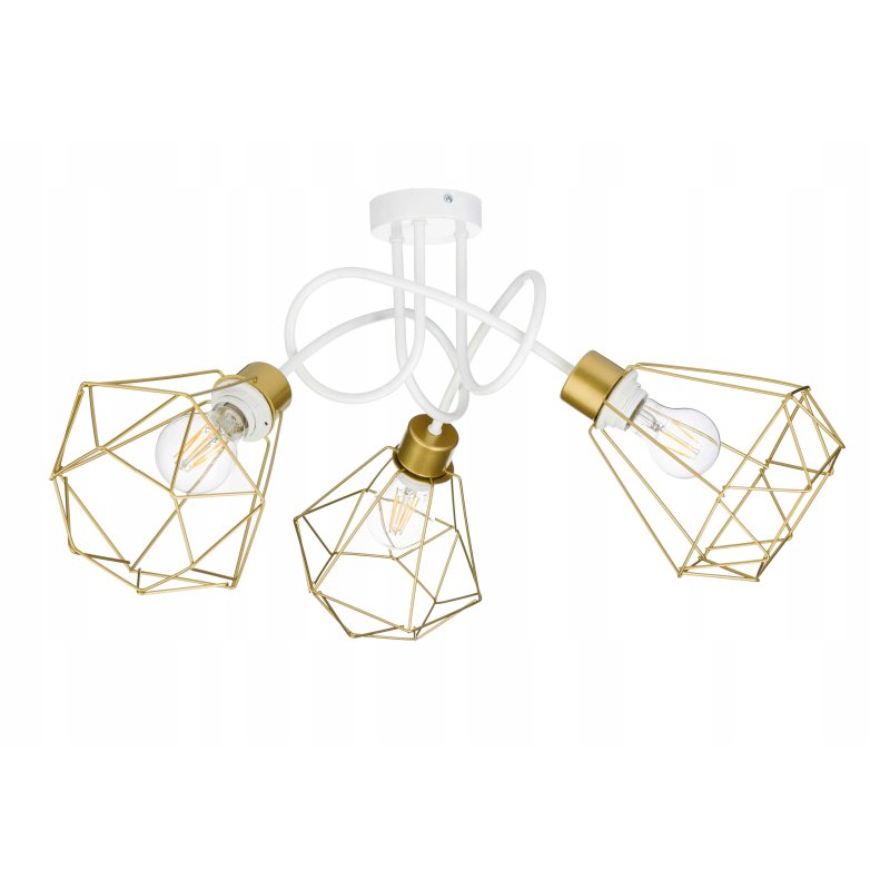 Lampa sufitowa żyrandol wisząca LOFT kręcona drut diament na 3x E27 złota