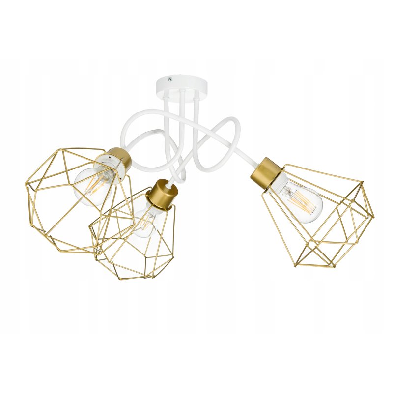 Lampa sufitowa żyrandol wisząca LOFT kręcona drut diament na 3x E27 złota