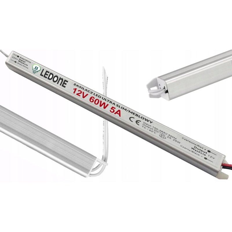Zasilacz napięciowy 12V 60W 5A ultra slim montażowy do taśm LED cienki