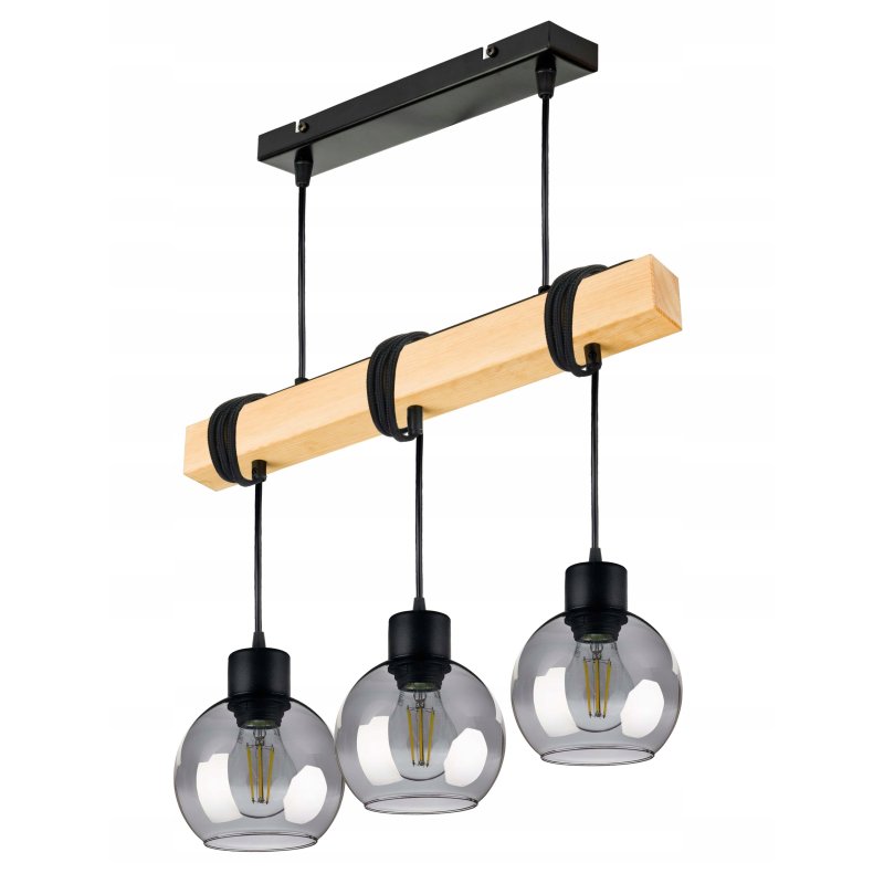LAMPA drewniana belka wisząca sufitowa ŻYRANDOL ZWIS LOFT szklany na 3x E27