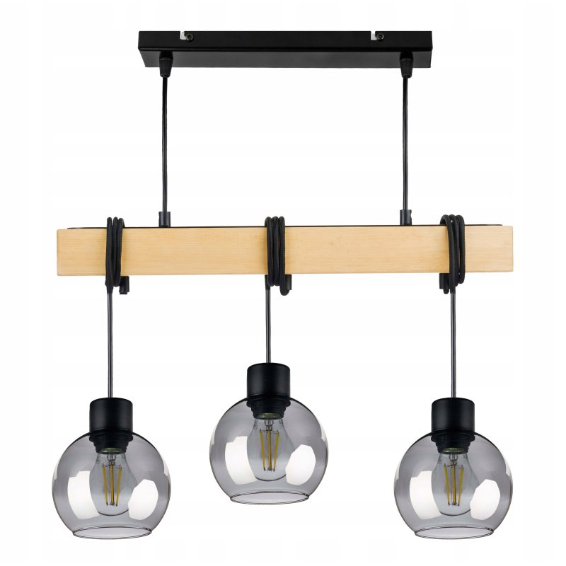 LAMPA drewniana belka wisząca sufitowa ŻYRANDOL ZWIS LOFT szklany na 3x E27