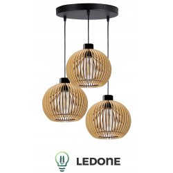 LAMPA WISZĄCA SUFITOWA DREWNIANA ŻYRANDOL POTRÓJNA REGULOWANA 3 KLOSZE