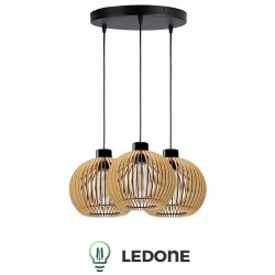 LAMPA WISZĄCA SUFITOWA DREWNIANA ŻYRANDOL POTRÓJNA REGULOWANA 3 KLOSZE