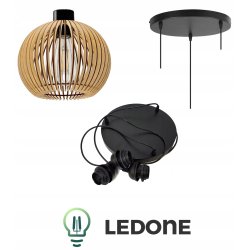 LAMPA WISZĄCA SUFITOWA DREWNIANA ŻYRANDOL POTRÓJNA REGULOWANA 3 KLOSZE