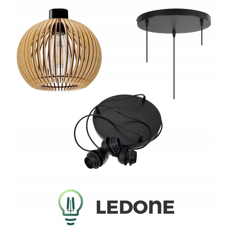 LAMPA WISZĄCA SUFITOWA DREWNIANA ŻYRANDOL POTRÓJNA REGULOWANA 3 KLOSZE