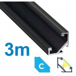 PROFIL ALUMINIOWY NAROŻNY typ C CZARNY do taśm LED 3m