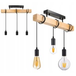 LAMPA drewniana belka wisząca sufitowa ŻYRANDOL ZWIS LOFT CZARNY na 3x E27