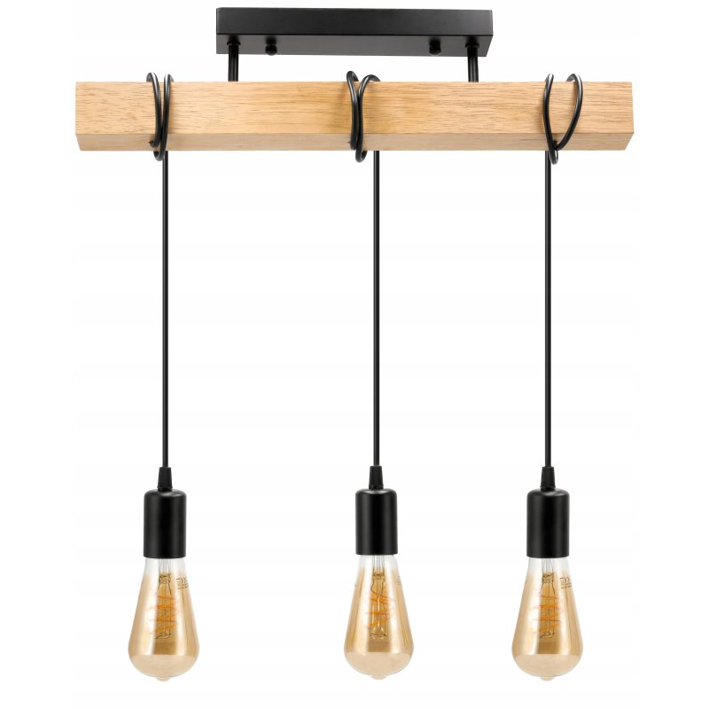 LAMPA drewniana belka wisząca sufitowa ŻYRANDOL ZWIS LOFT CZARNY na 3x E27