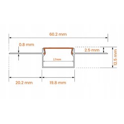 PROFIL XL 17mm aluminiowy do taśm LED płyt karton-gips KG KLOSZ mleczny 3m