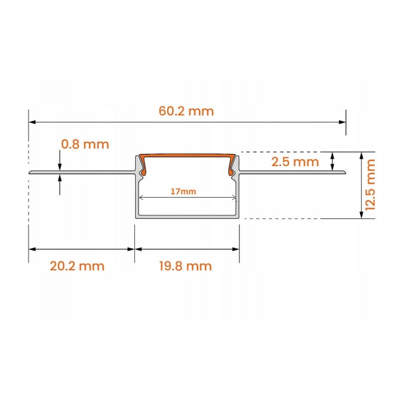 PROFIL XL 17mm aluminiowy do taśm LED płyt karton-gips KG KLOSZ mleczny 3m