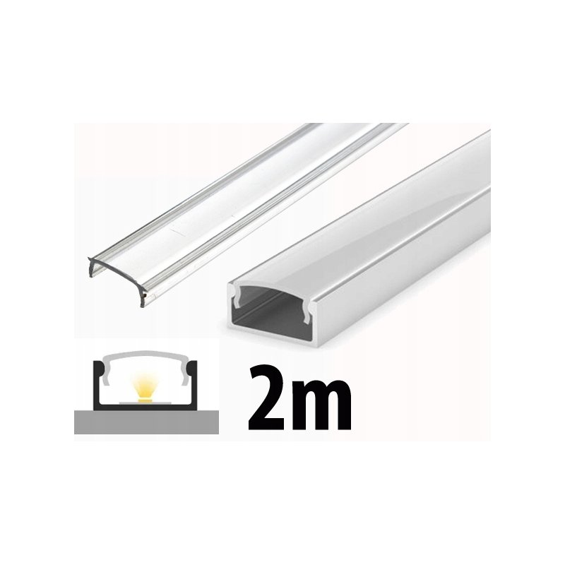 2mb Profil ALUMINIOWY nawierzchniowy typ A P4-1 srebrny do taśm led + KLOSZ