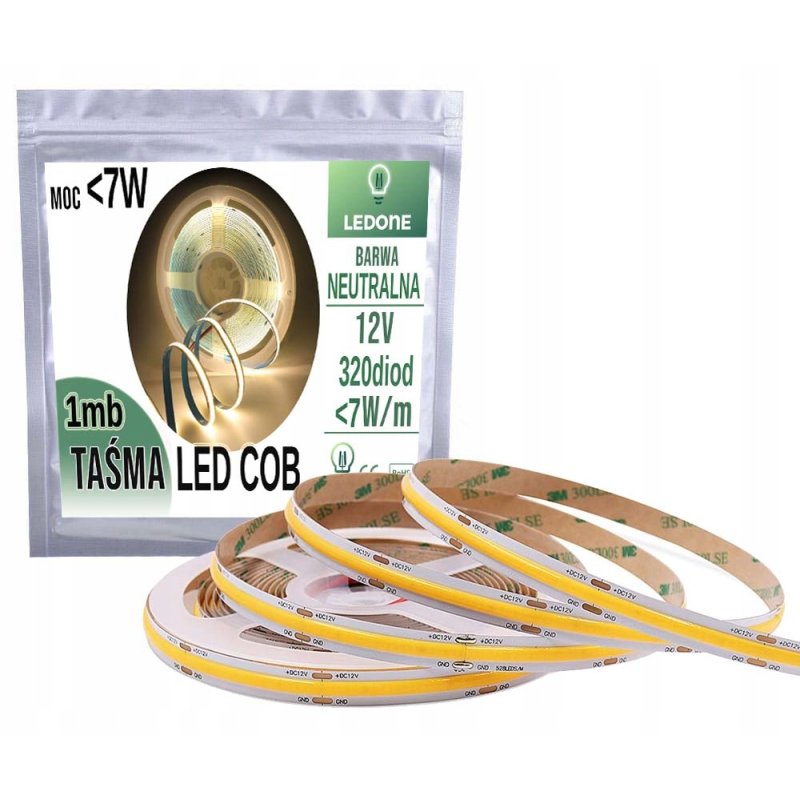 Taśma LED COB 12V 7W/mb Neon Neutralny 320diod 1m
