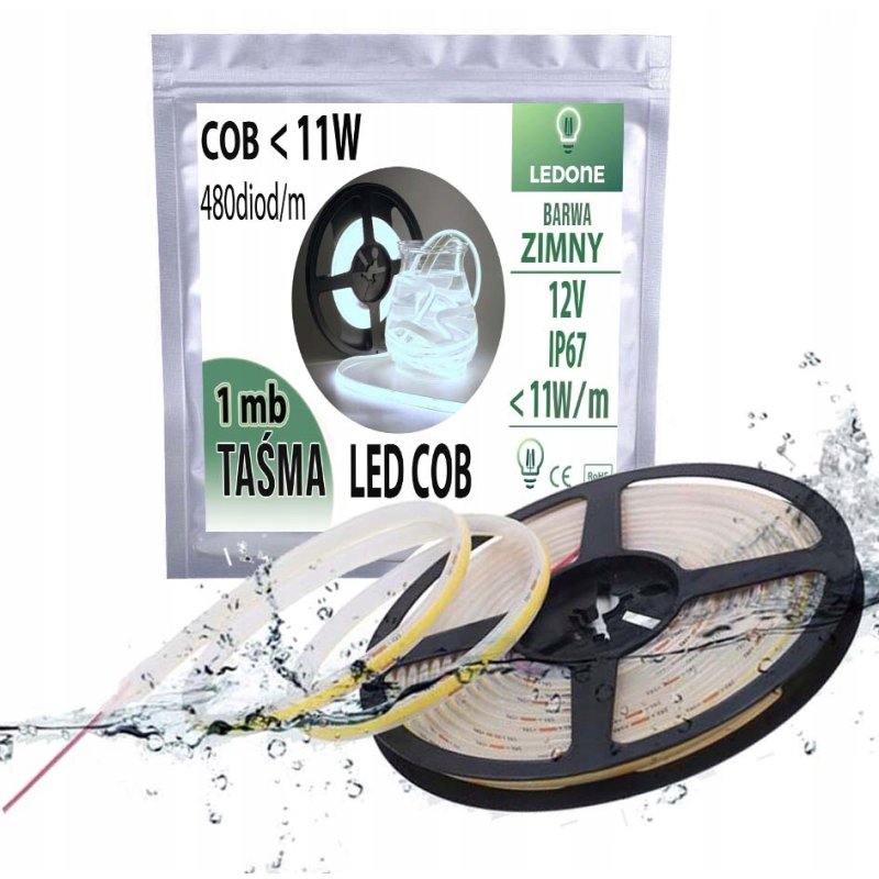 TAŚMA LED COB 12V 11w/m IP67 NEON linia ZIMNA termococon wodoodporna 1MB