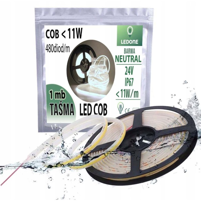 TAŚMA LED COB 24V 11w/m IP67 NEON linia DZIENNA termococon wodoodporna 1MB