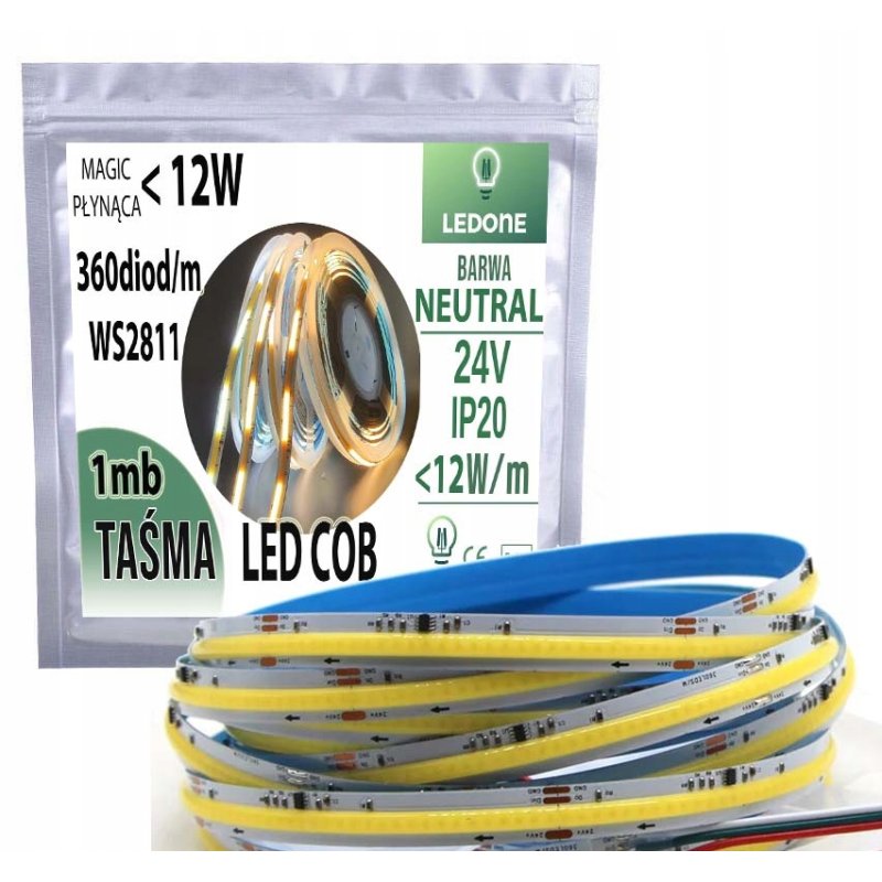 TAŚMA LED COB IP20 24V 360d Magic Pixel PŁYNĄCA WS2811 cyfrowa 1m NEUTRALNA