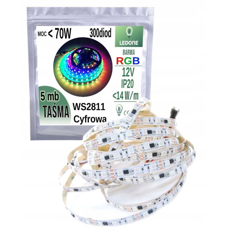 Taśma led RGB IP20 12V 70W Magic WS2811 cyfrowa 5m