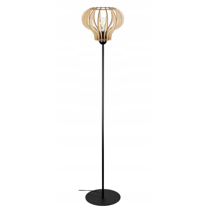 Lampa stojąca podłogowa loft na led E27 stała prosta z kloszem drewno 100cm