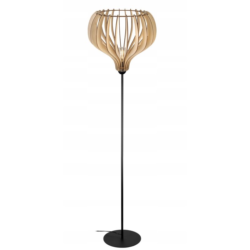 Lampa stojąca podłogowa loft na led E27 stała prosta z kloszem drewno 120cm