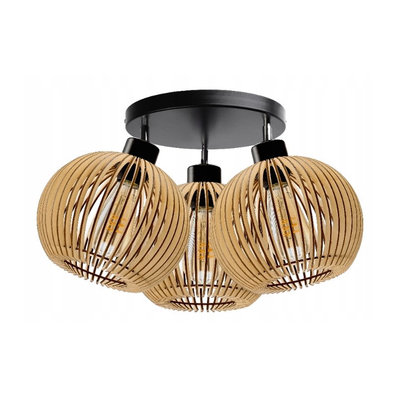 Lampa plafon żyrandol ruchomy sufit klosz drewno 3