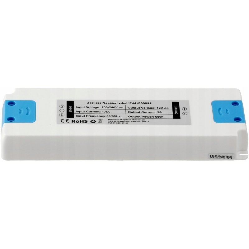 Zasilacz meblowy slim 12V 5A 60W IP44 do taśm led