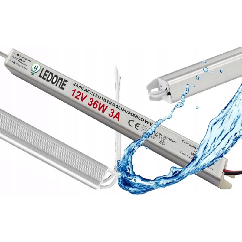 Zasilacz 12V 36W 3A wodoodporny do taśm LED IP67 hermetyczny metal slim