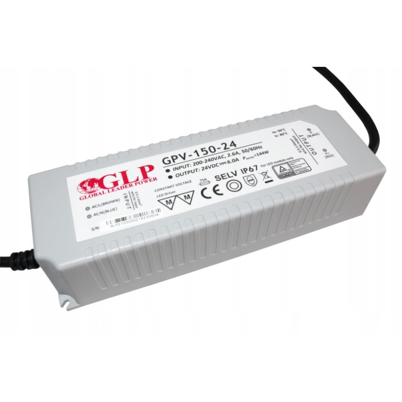 Zasilacz 24V 150W 6A plastik wodoodporny do taśm LED COB IP67 profesjonalny