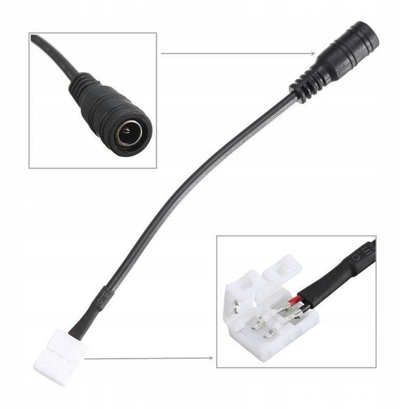 Złączka do taśmy LED 8mm na kablu do zasilacza DC