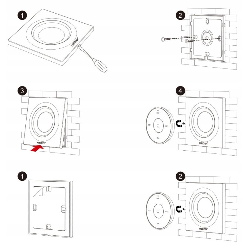 PILOT ścienny PANEL MiLight K2B taśm LED MONO CCT
