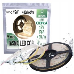TAŚMA termococon LED COB 12V WODOODPORNA IP67 CIEPŁY LINIA ŚWIATŁA WW 5M