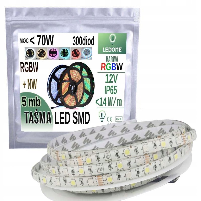 Taśma LED 5050 300 LED IP65 5m - RGBW + NW Neutral