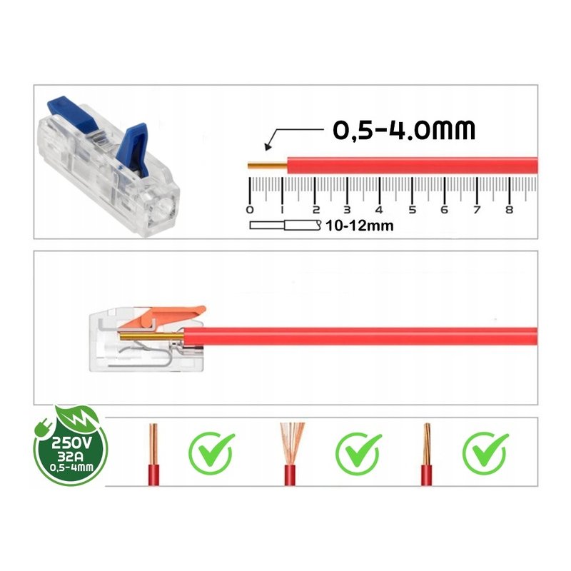 10x Szybkozłączka Elektryczna Przelotowa 1-torowa 4mm ZŁĄCZKA zacisk prosta