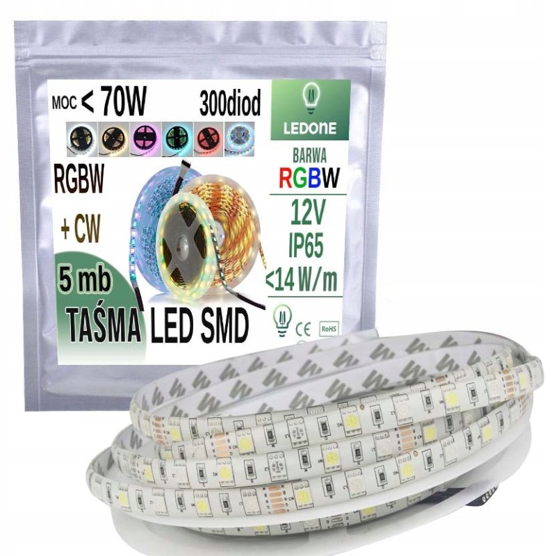 Taśma LED 5050 300 LED IP65 5m - RGBW + CW Zimna