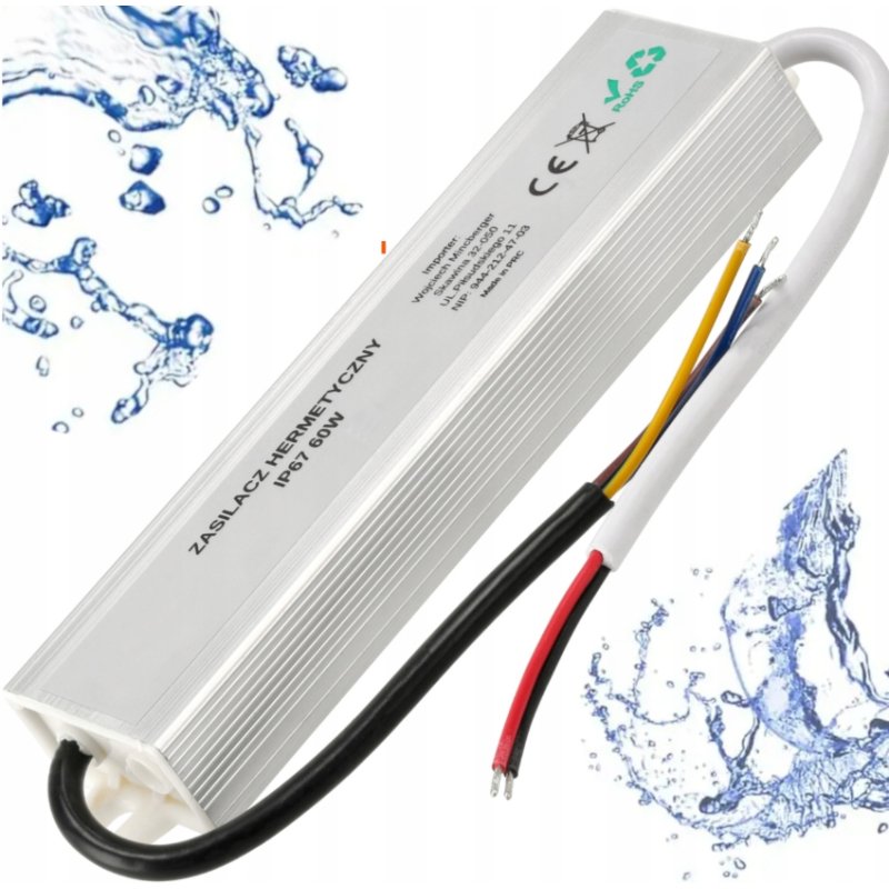 Zasilacz 24V 60W 2,5A wodoodporny do taśm LED IP67 hermetyczny metal