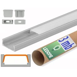 PROFIL aluminiowy NAWIERZCHNIOWY srebrny + KLOSZ mleczny zaślepki 3m do led