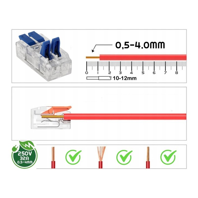10x Szybkozłączka Elektryczna Przelotowa 2-torowa 4mm ZŁĄCZKA zacisk prosta