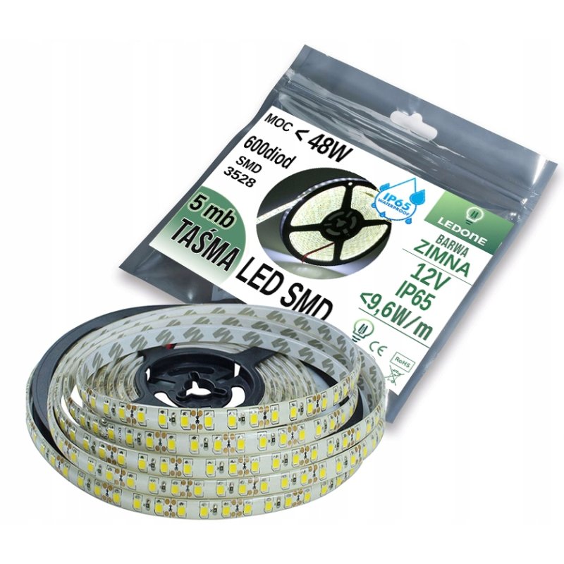 TAŚMA LED SMD 3528 600 5m zimna IP65 wodoodporna