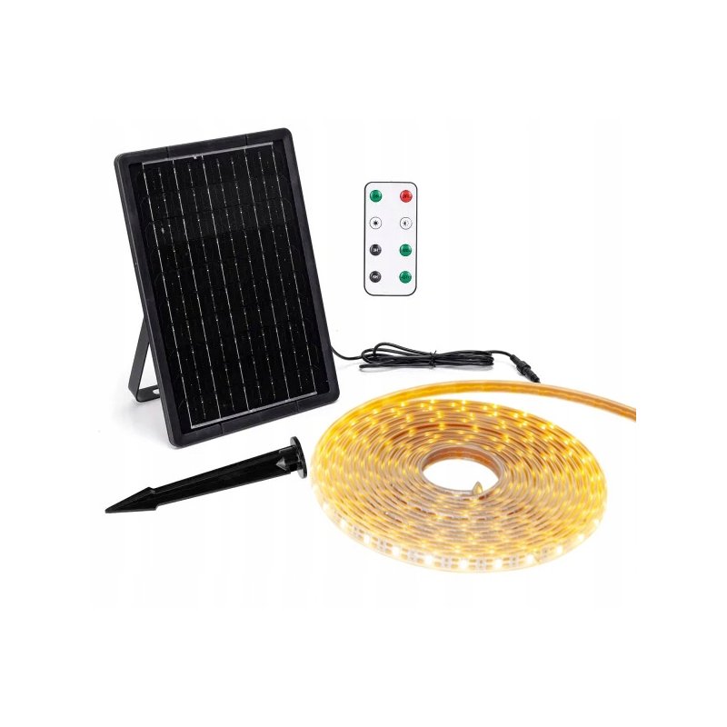 ZESTAW Taśma SOLARNA LED barwa CIEPŁA 10mb 100W IP65 hermetyczna z pilotem