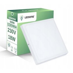 Panel LED natynkowy 18W PLAFON oprawa lamp kwadrat