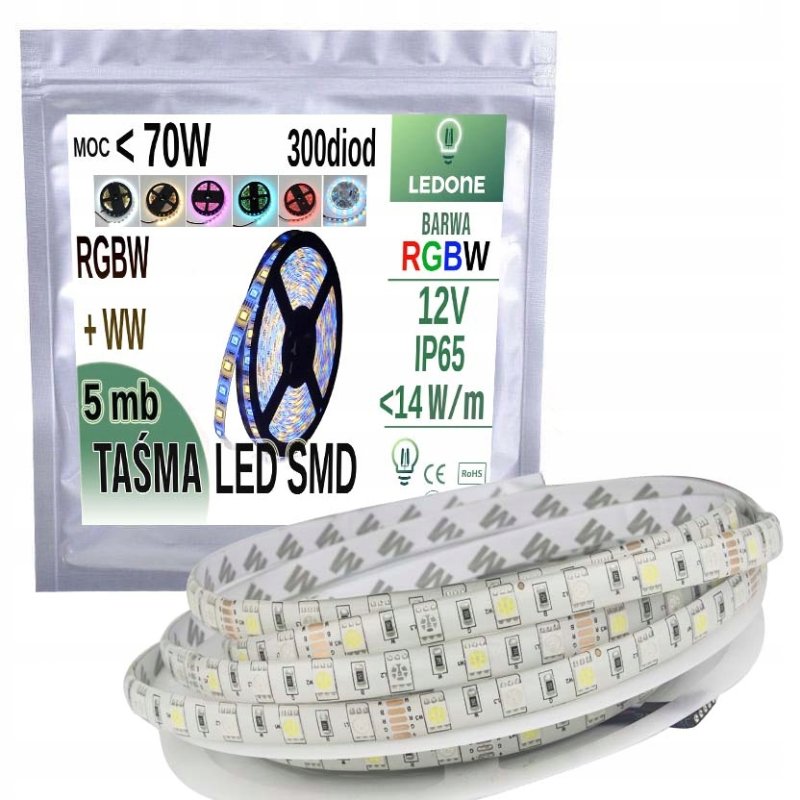 Taśma LED 5050 300 LED IP65 5m - RGBW Ciepła Zimna