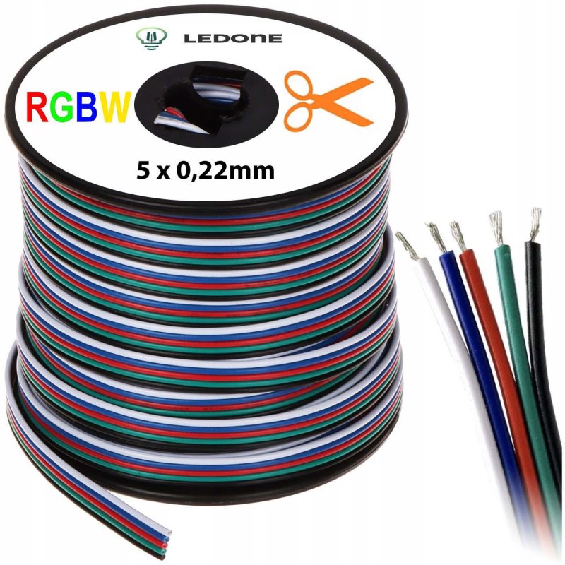 Kabel 1mb przewód 5-żyłowy kolorowy do taśm led RGBW 5x 0,22mm na metry