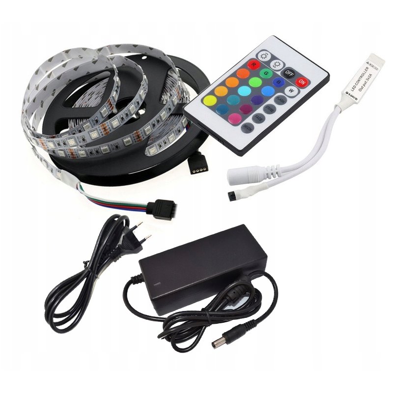 ZESTAW LED TAŚMA 3m RGB 5050 60/M +ZASILACZ, PILOT