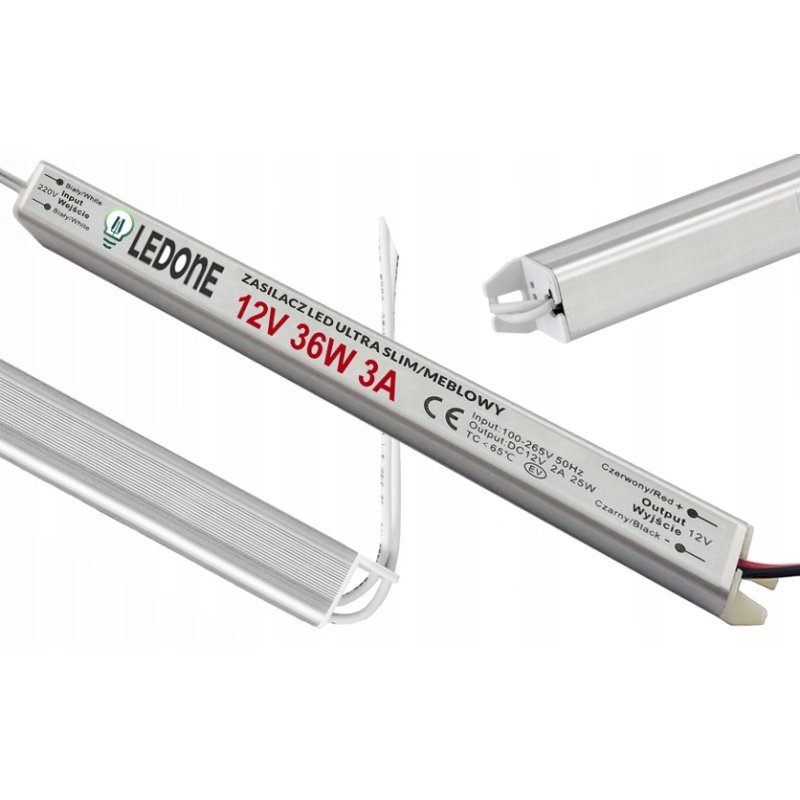 Zasilacz napięciowy 12V 36W 3A ultra slim montażowy do taśm LED cienki